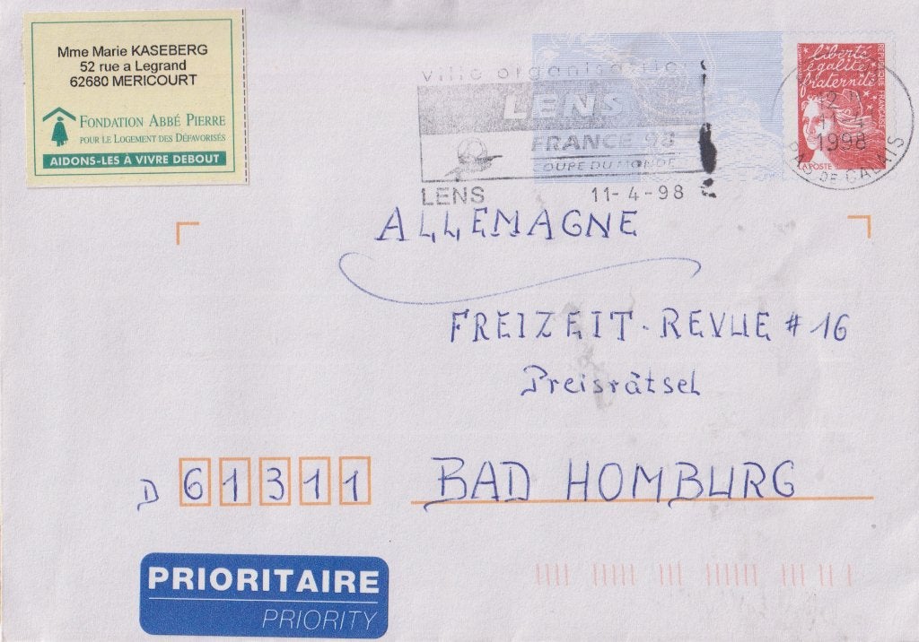 Frankrijk Al 018 1999 Duitsland Bad Homburg Prio apart, Verzenden, Envelop