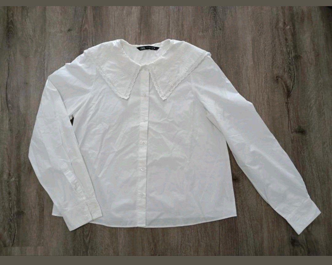 Witte blouse met kraag van Zara - Maat S, Kleding | Dames, Ophalen of Verzenden, Zo goed als nieuw, Maat 36 (S), Wit