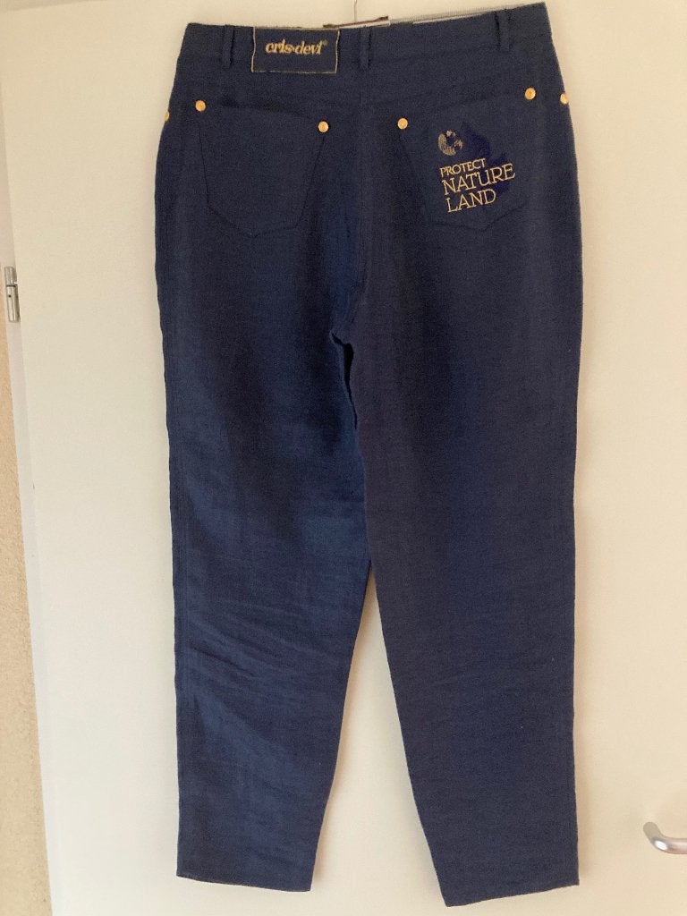 Dameskleding, lange broek met bijpassend gilet. 100% linnen., Blauw, Maat 42/44 (L), Ophalen of Verzenden, Zo goed als nieuw