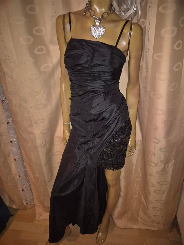 Zwarte Galajurk met Asymmetrische Rok en Pailletten 36, Kleding | Dames, Galajurk, Zwart, Ophalen of Verzenden, Zo goed als nieuw