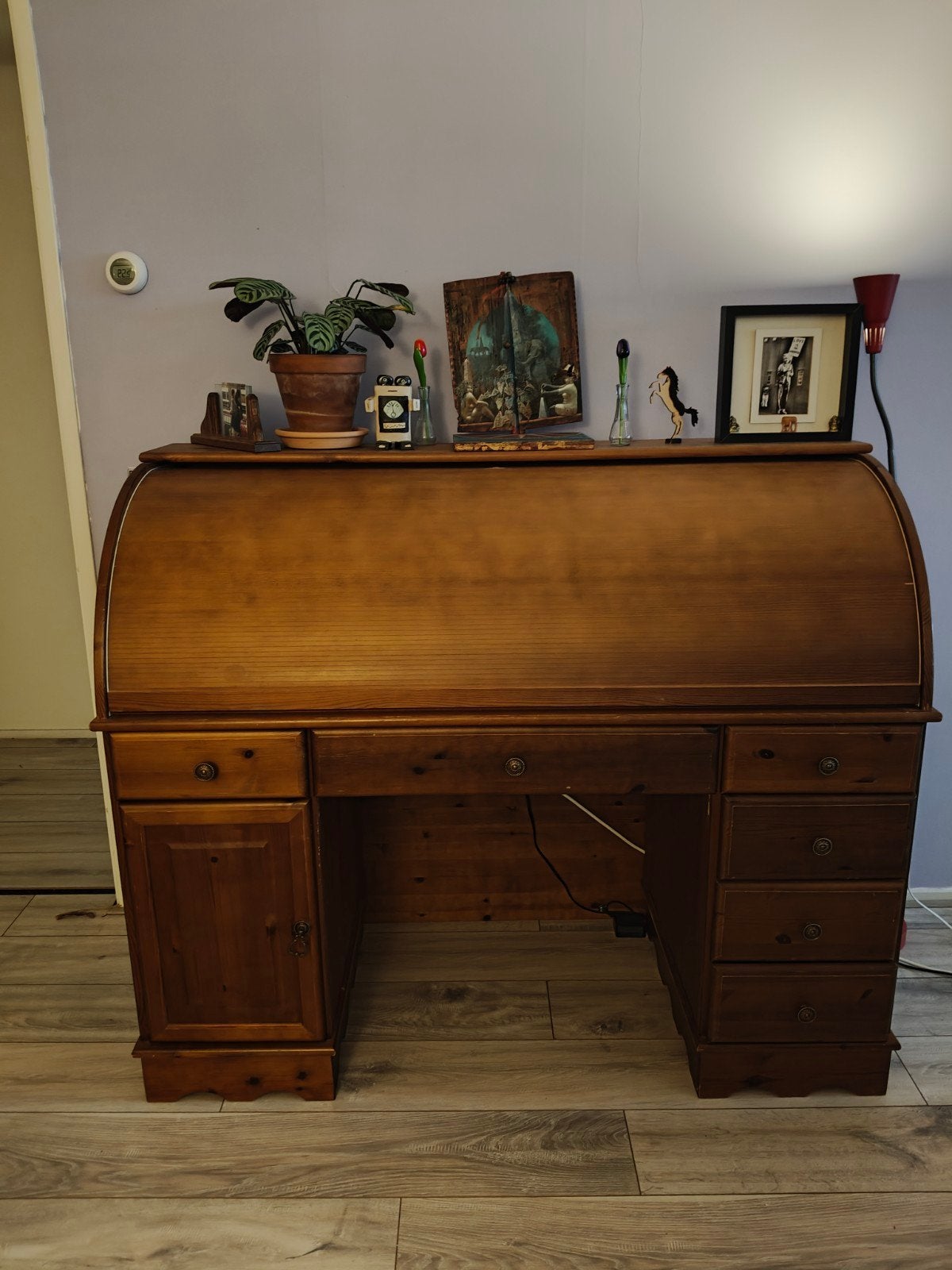 Antiek houten rolluikbureau met opbergruimte, Met lades, Gebruikt, Hout, Secretaire