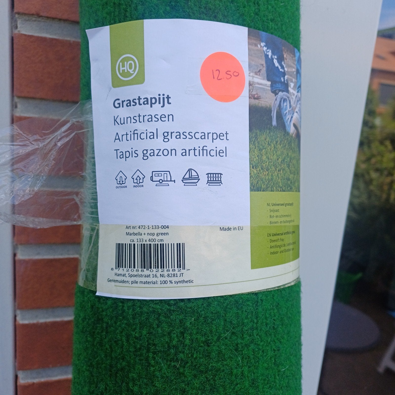 HQ Kunstgrastapijt Marbella + nop groen (133x400 cm), Tuin en Terras, Gras en Kunstgras, Ophalen, Nieuw