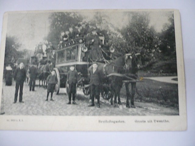 twente bruilofsgasten met paarden en wagens gelopen 1906, Verzenden, Voor 1920, Gelopen, Overijssel