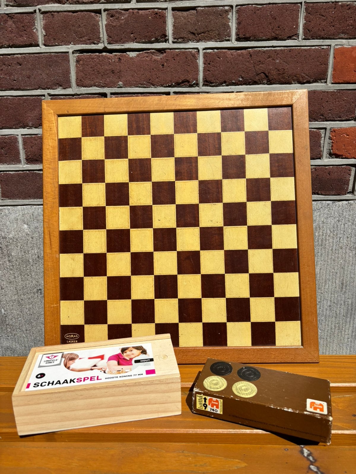 Homas Schaak- Dambord Damstenen Schaakstukken 3 delig, Homas, Gebruikt, -, Een of twee spelers