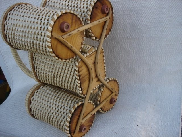 Vintage rotan/ riet gevlochten flessenmand jaren 50, Ophalen of Verzenden