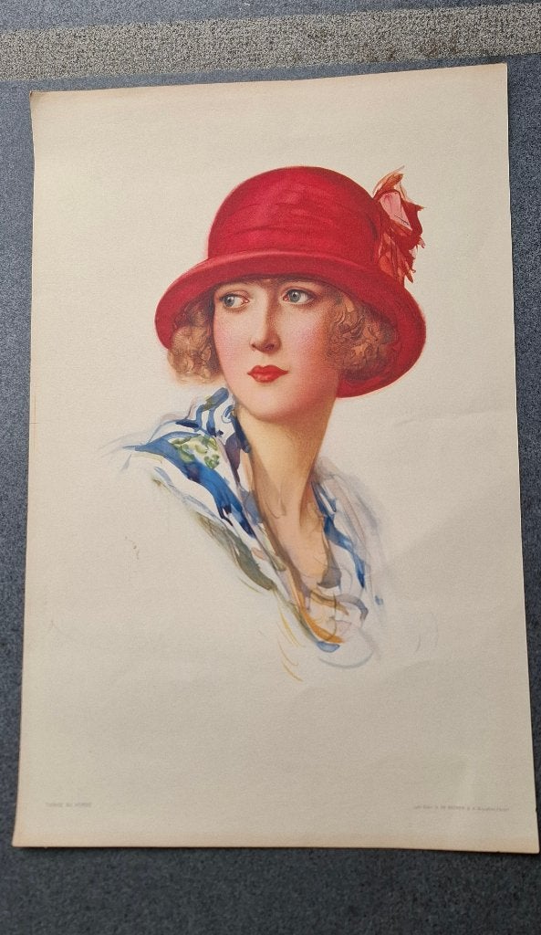Originele Art Deco kleurenlithografie - Fernant Toussaint, Linosnede, Ophalen of Verzenden, Portret en Figuren, Origineel