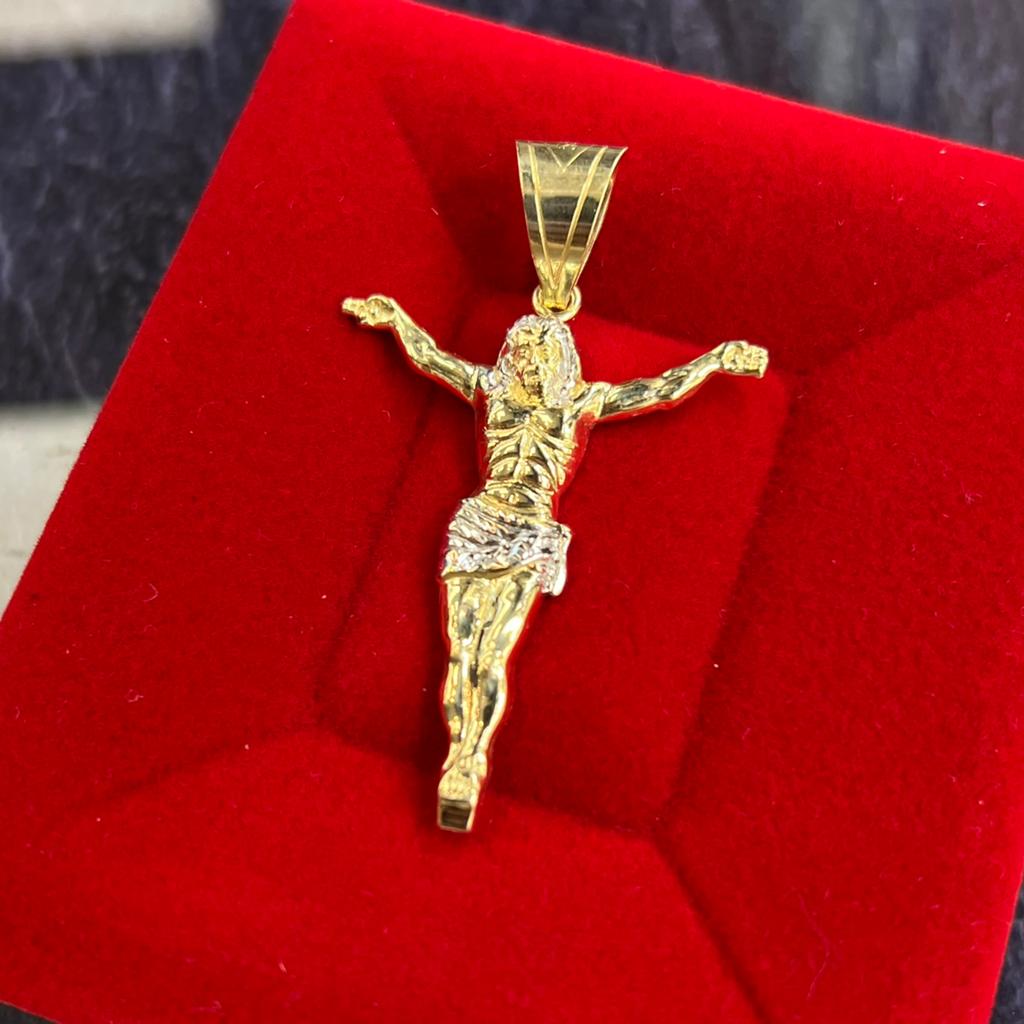 14 karaat gouden hanger jezus kettinghanger, Ophalen of Verzenden, Zo goed als nieuw, Goud, Kruis of Symbool