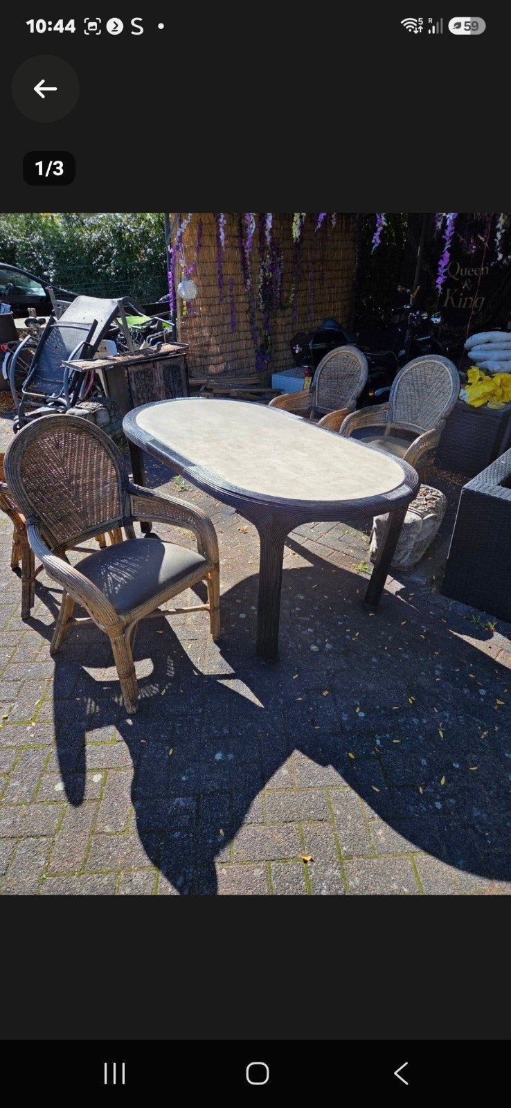 Elegante Rotan Tuinset met Tegelblad en 4 Stoelen, Tuin en Terras, Ophalen, Gebruikt, Ovaal, Overige materialen