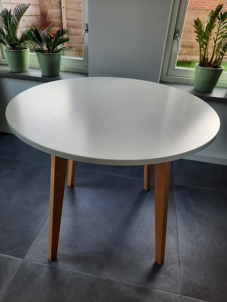 Witte ronde eettafel, Ophalen, Gebruikt, 50 tot 100 cm, Rond