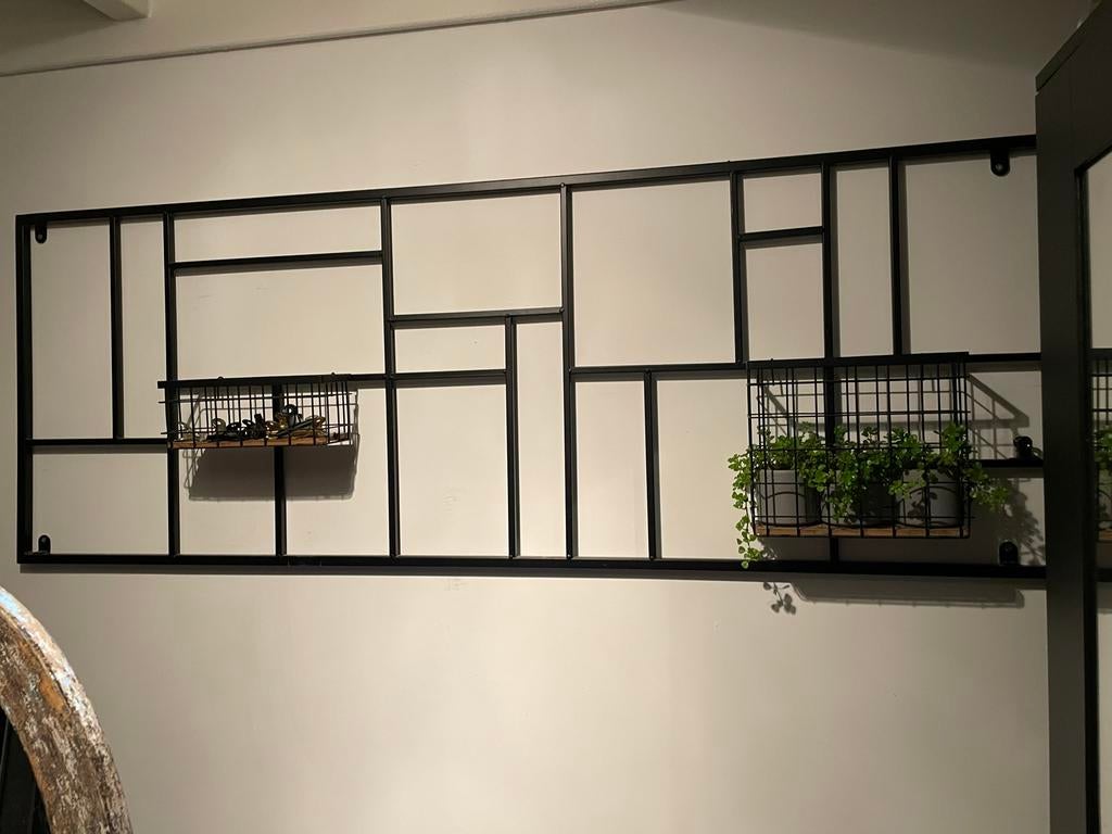 Zwart wandrek met 2 rekjes en clips, Huis en Inrichting, Woonaccessoires | Wanddecoraties, Ophalen, Metaal, Gebruikt, Zwart