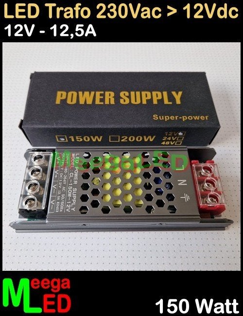 LED Trafo Voeding Adapter Driver - 230V > 12V - 12.5A = 150W, Metaal, Overige merken, Nieuw, Overige fittingen