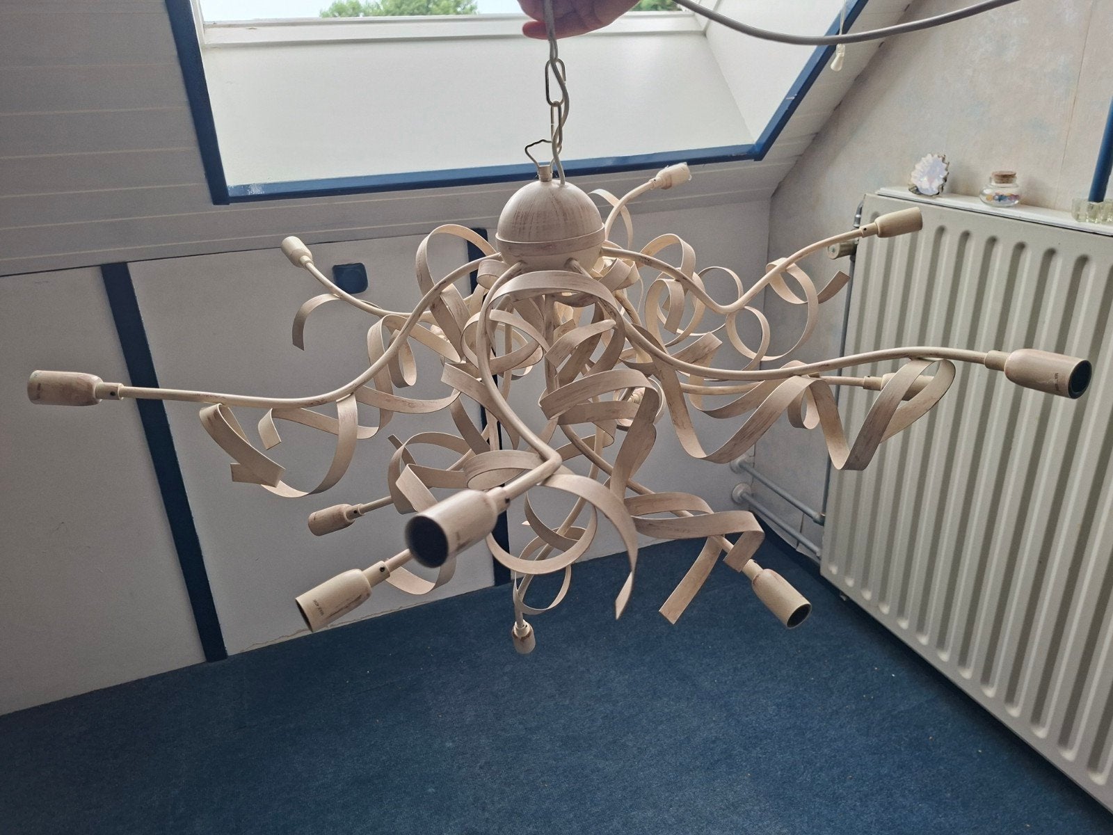 Landelijke hanglamp - Crèmekleurig Metaal, Huis en Inrichting, Ophalen, Gebruikt, Modern, Organisch, Design, E14 (klein)