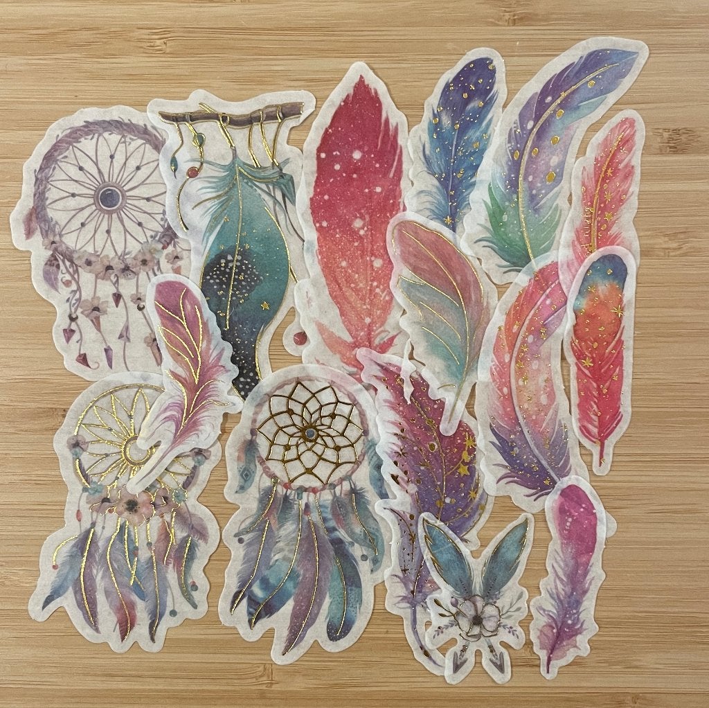 Dromenvangers / veren met gouden details stickers, Verzenden, Nieuw, Meerdere stickers