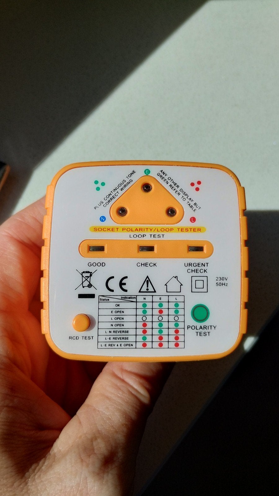 Stopcontact Tester - Socket Polarity/Loop Tester, Doe-het-zelf en Verbouw, Elektra en Kabels, Ophalen of Verzenden, Zo goed als nieuw