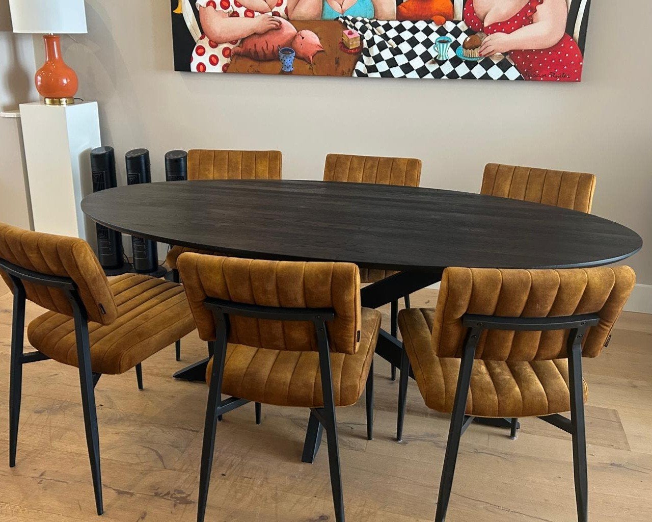 Ovale eettafel Zitmaxx zwart hout 200 x 100 cm, 100 tot 150 cm, 200 cm of meer, Zo goed als nieuw, Vijf personen of meer