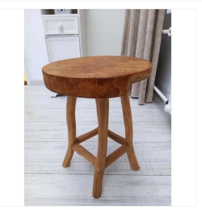 robuuste destroyed-look teakhouten krukje, Ophalen, Gebruikt, Hout
