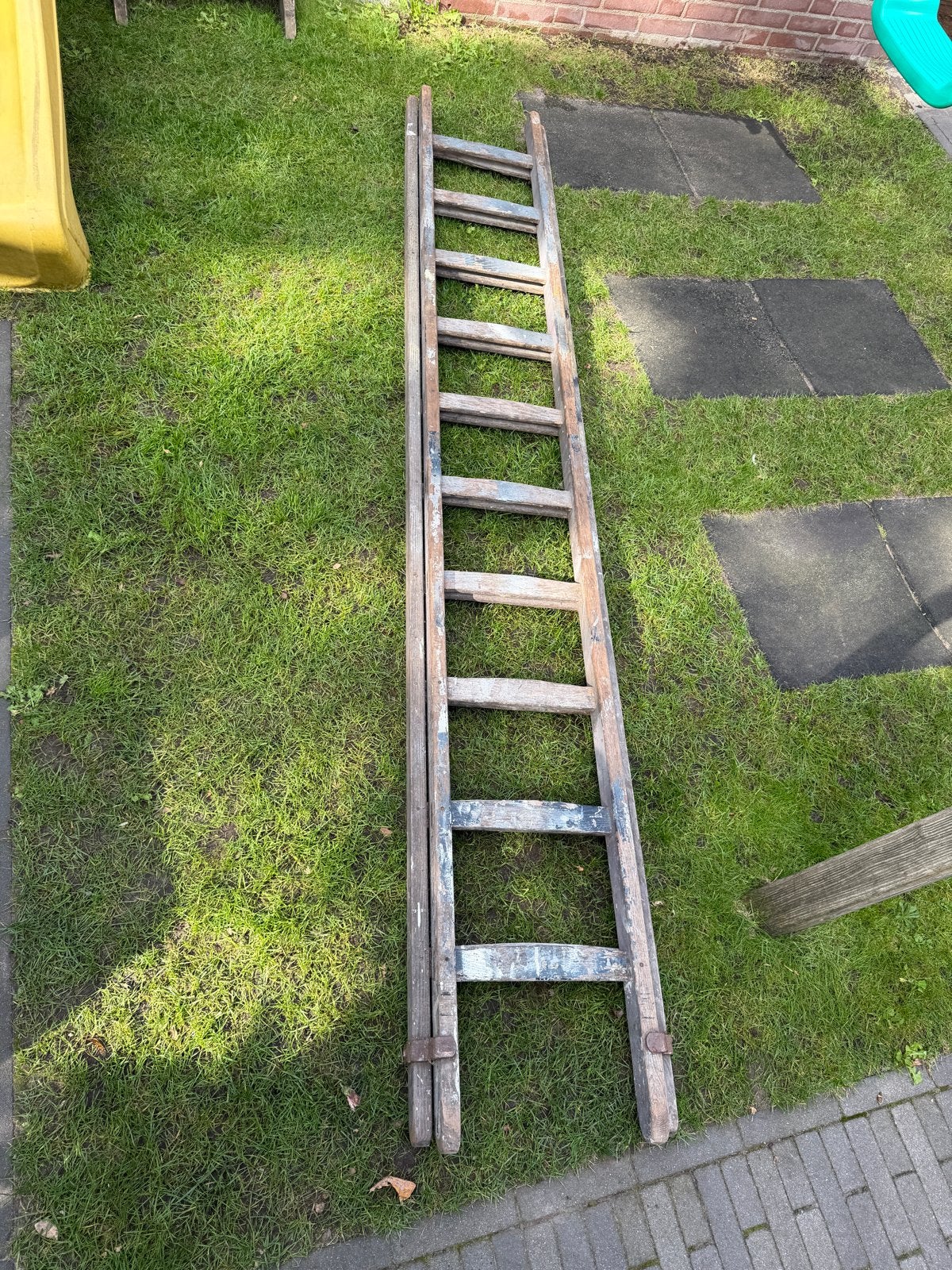 Houten ladder 10 trede 272 cm, tweedelig, Ophalen, Gebruikt, Ladder, Opvouwbaar of Inschuifbaar