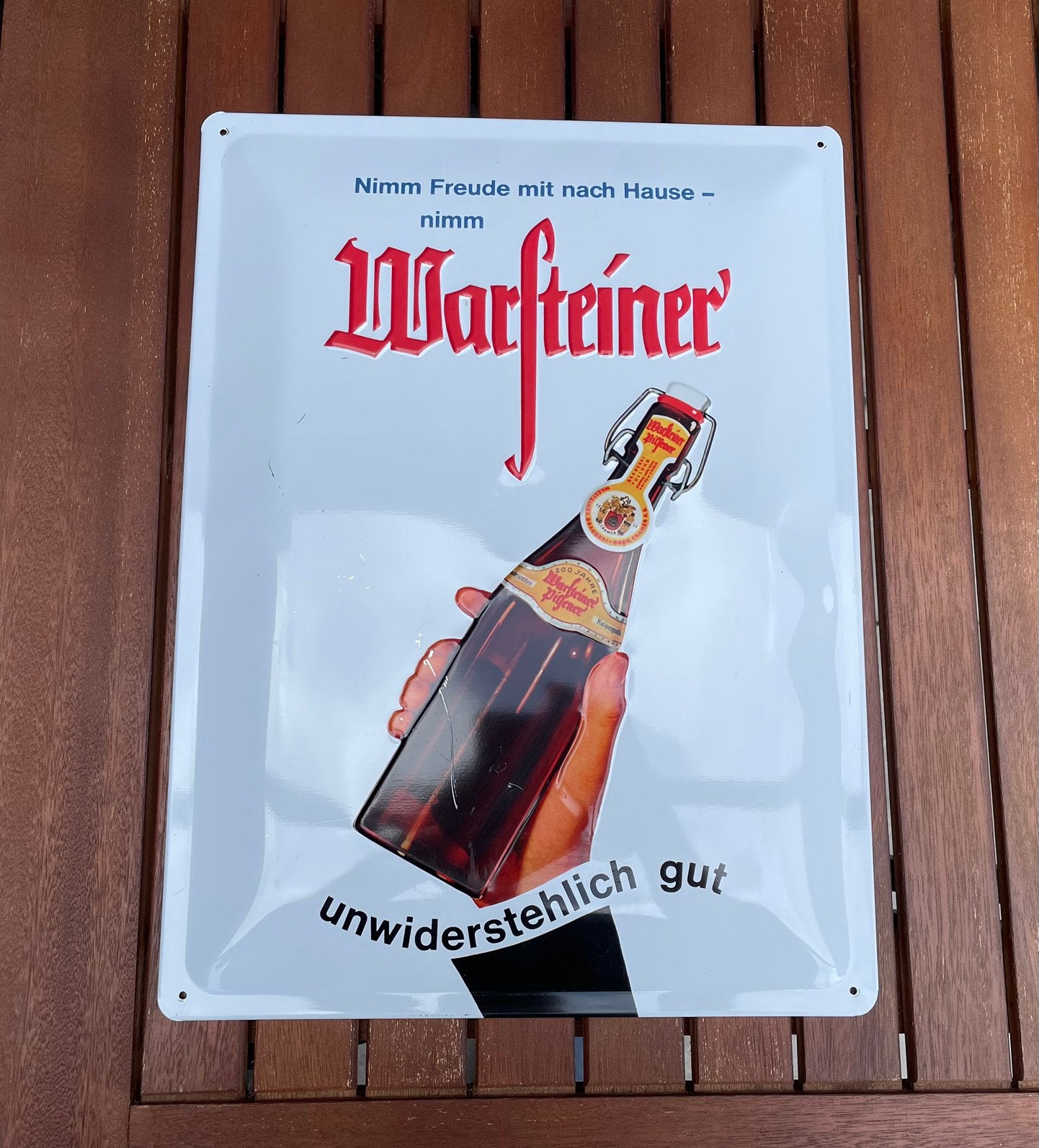 Warsteiner, reclame bord Blechschild, Verzamelen, Ophalen of Verzenden, Gebruikt, Reclamebord