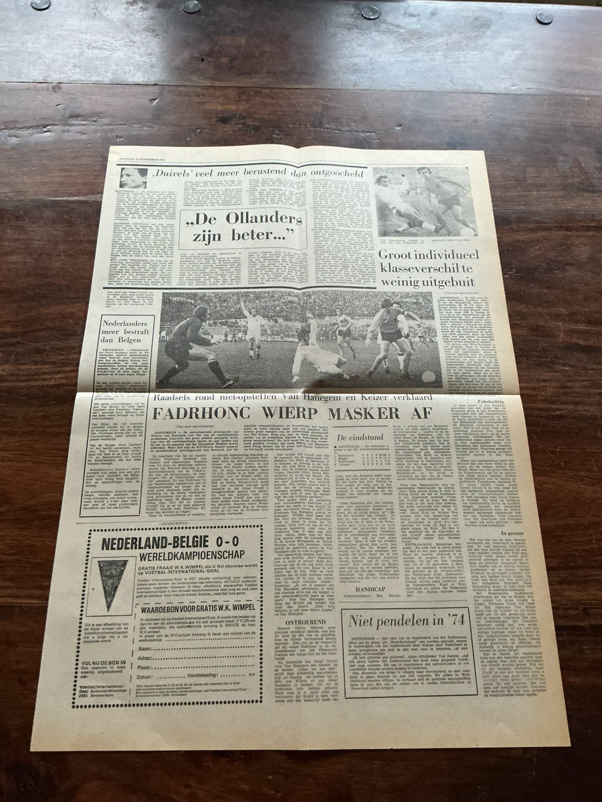 Voetbal krantenartikel WK 74 kwalificatie Nederland Cruijff, Ophalen of Verzenden, Knipsel(s)