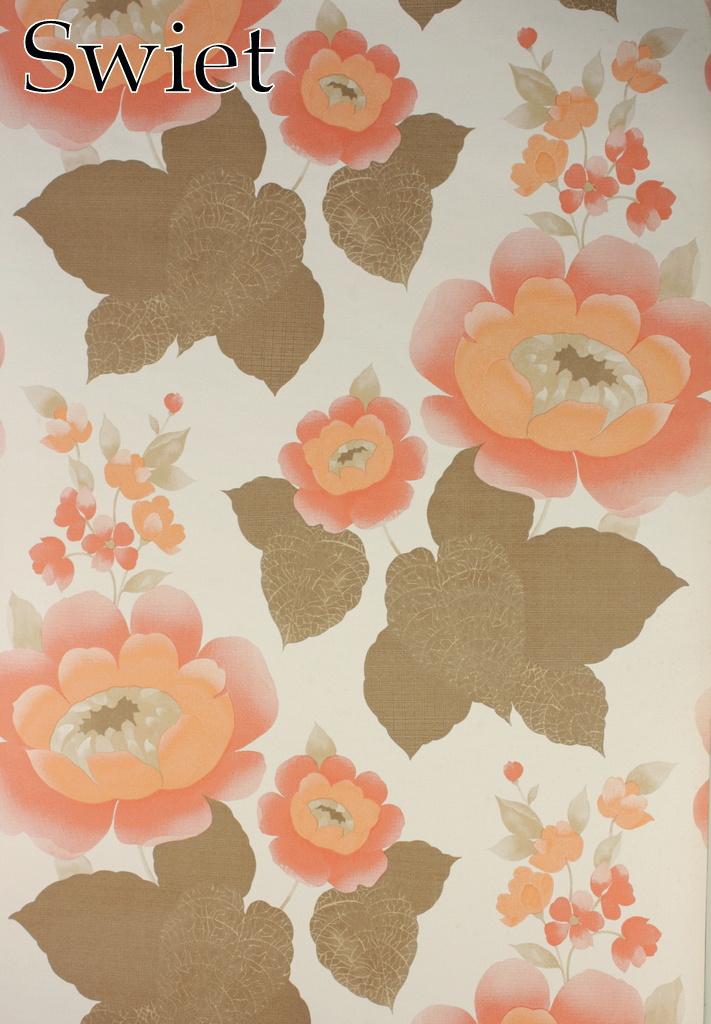 6508 retro bloemen vintage wallpaper orange brown swiet, Verzenden, Minder dan 10 m², Oranje