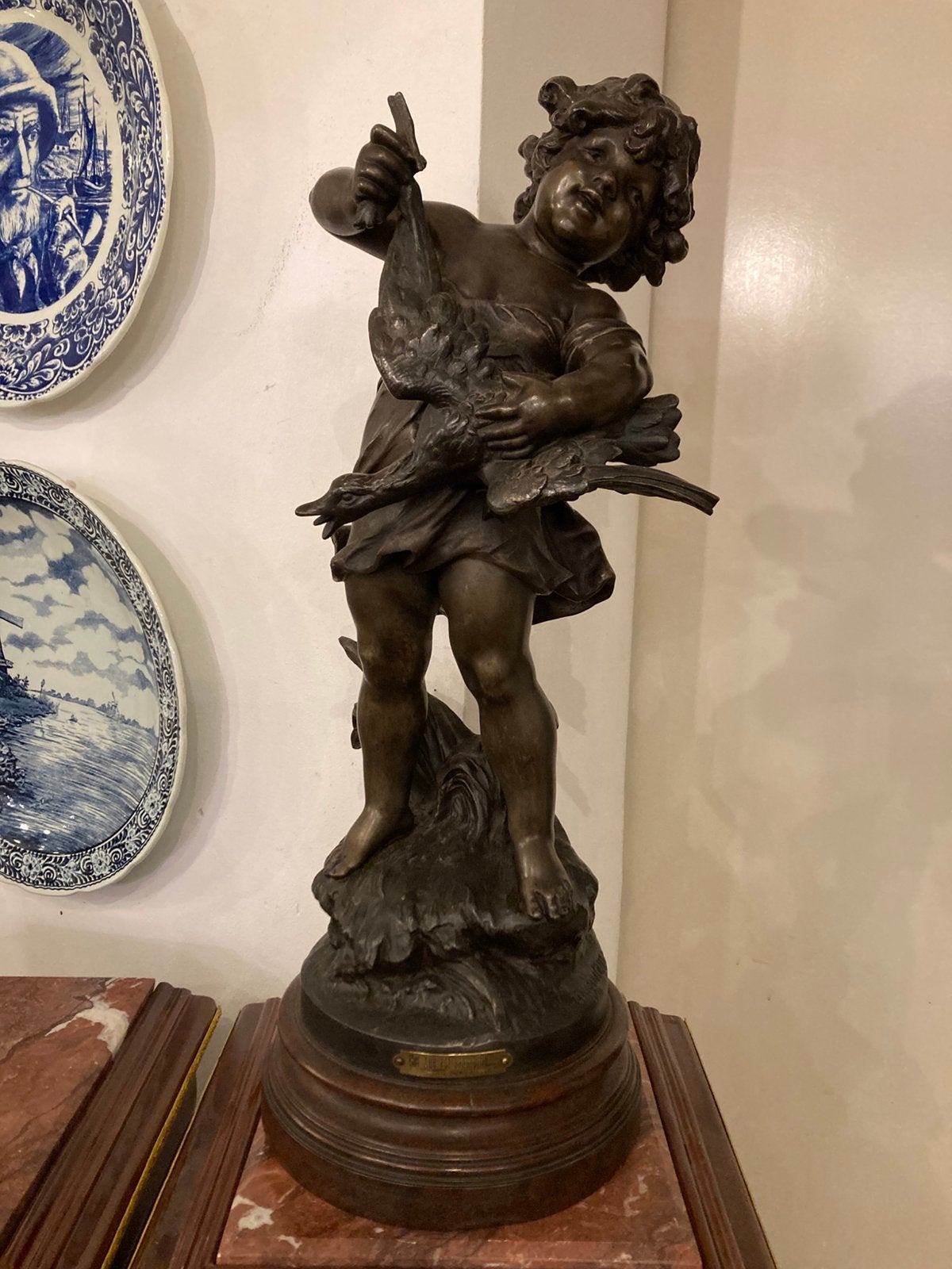 Antiek legering grootste maat ganzendrager 66 cm hoog, Ophalen