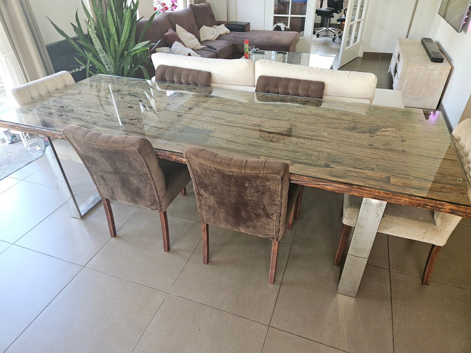 Eettafel met glazen blad. 270x100 echte kwaliteit!, Ophalen, Gebruikt, 200 cm of meer, 50 tot 100 cm