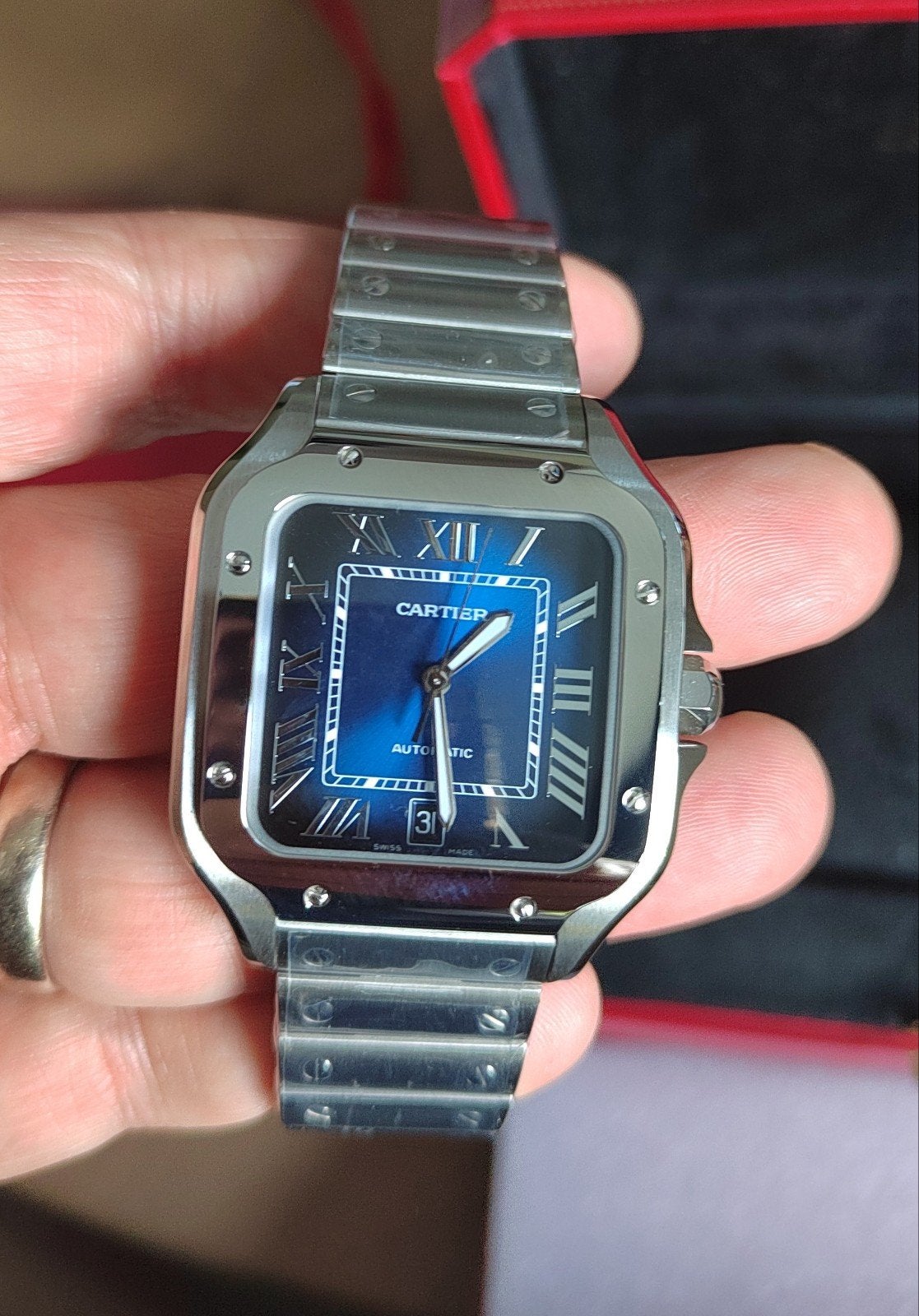 Cartier Santos Automaat, Sieraden, Tassen en Uiterlijk, Horloges | Dames, Zo goed als nieuw, Overige merken, Leer, Ophalen of Verzenden