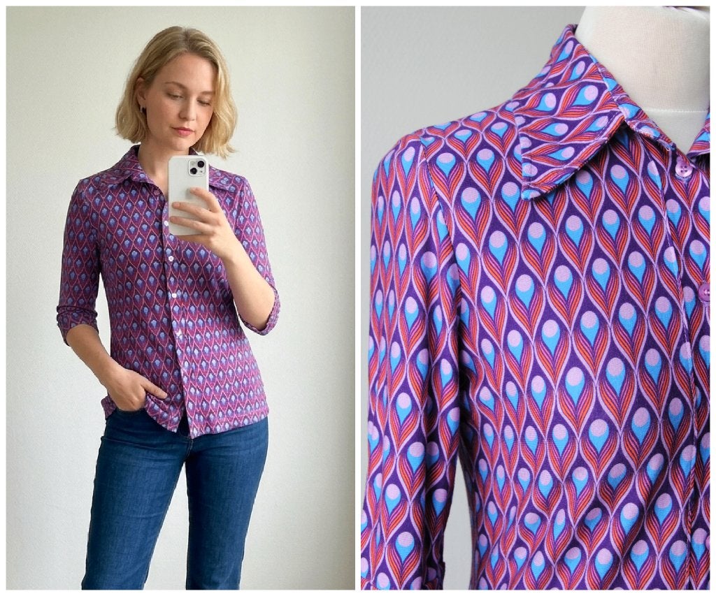 Tante Betsy - vrolijke retro blouse paars - maat S, Tante Betsy, Verzenden, Paars, Zo goed als nieuw