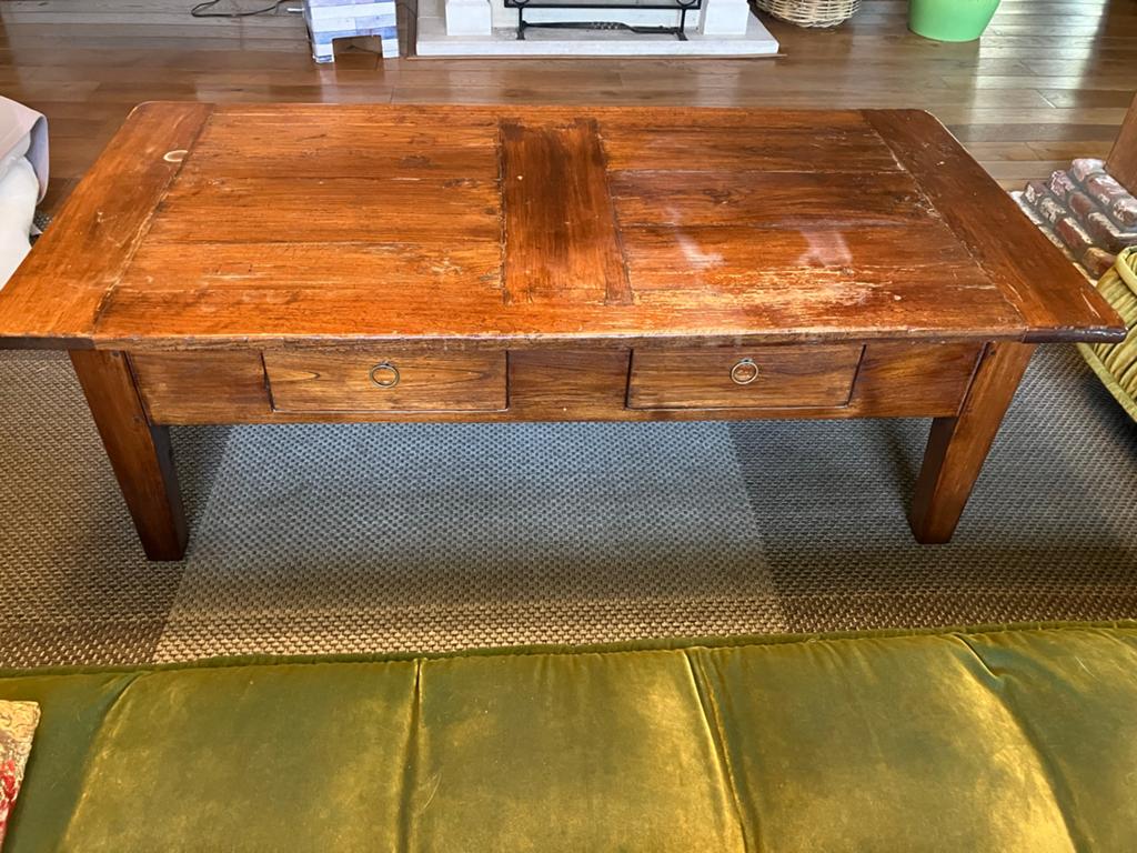 Robuuste teakhouten salontafel met lades 1m60*80*51cm., Antiek en Kunst, Antiek | Meubels | Tafels, Ophalen