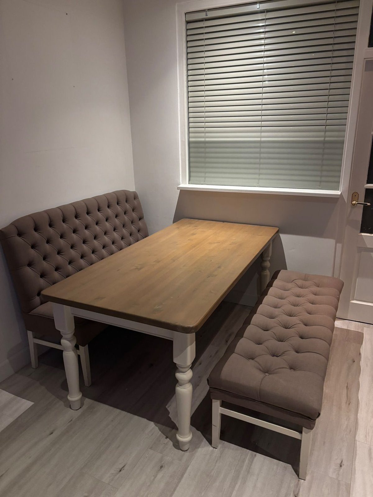 Eettafel en salontafel set - Landelijke/Rivièra Maison stijl, Ophalen, Gebruikt, 50 tot 100 cm, 150 tot 200 cm
