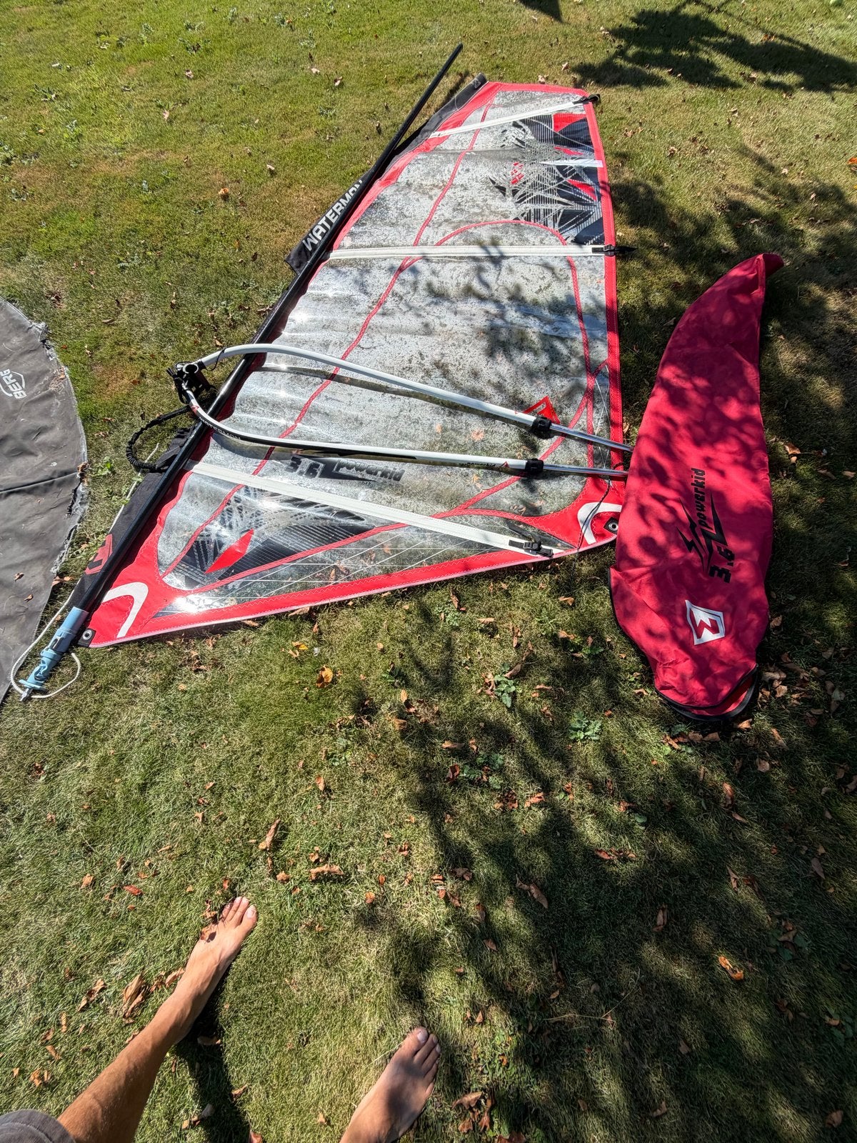 Windsurfzeil met giek - Waterman Powerkid, Watersport en Boten, Windsurfen, Met giek, 3.5 tot 5 m², Zo goed als nieuw, Zeil