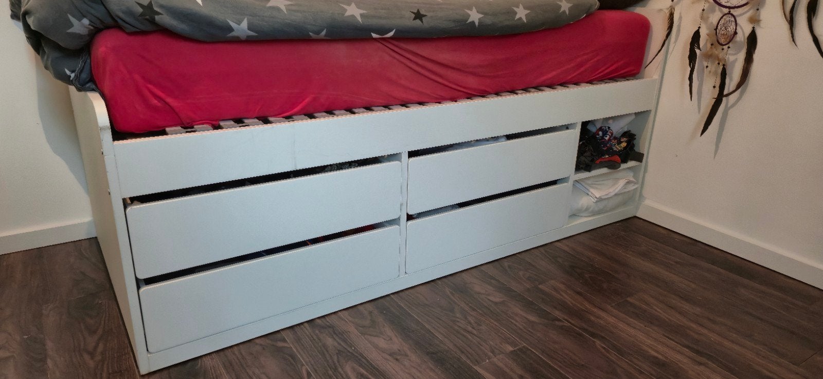 IKEA SLÄKT met IKEA ÅNNELAND hybride matras middelhard, Huis en Inrichting, Slaapkamer | Bedden, Ophalen, 90 cm, Wit, Zo goed als nieuw