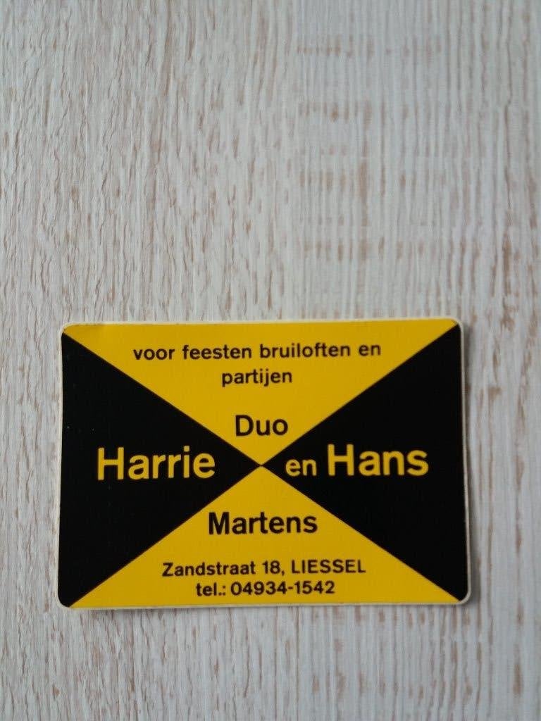 sticker voor feesten bruiloften Duo Harrie en Hans Martens, Verzamelen, Stickers, Ophalen of Verzenden, Zo goed als nieuw, Overige typen