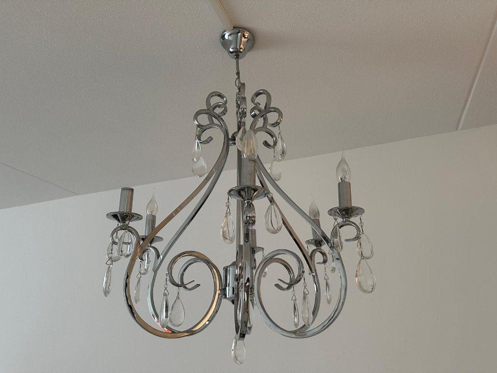 Luxe chromen kroonluchter met kristallen, Ophalen of Verzenden, Zo goed als nieuw, Klassieke/barokke kroonluchters in chroomkleur