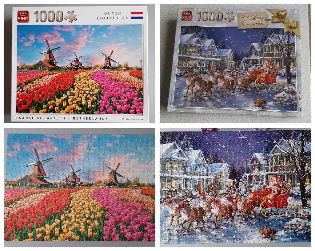 King 1000 stukjes Zaanse Schans en Christmas Downtown, Ophalen, 500 t/m 1500 stukjes, Zo goed als nieuw, Legpuzzel
