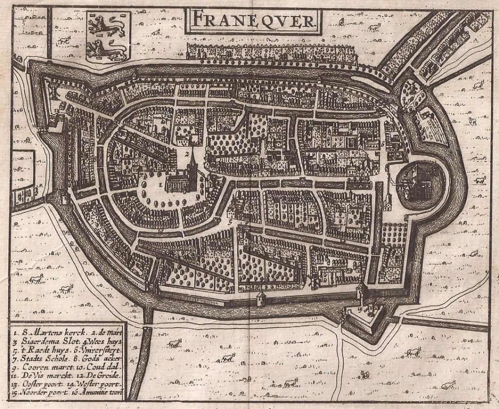 Franeker. Franequer Plattegrond v.de stad Guicciardini 1660, Cartografie, 13 cm, 11 cm, 1600 - 1699