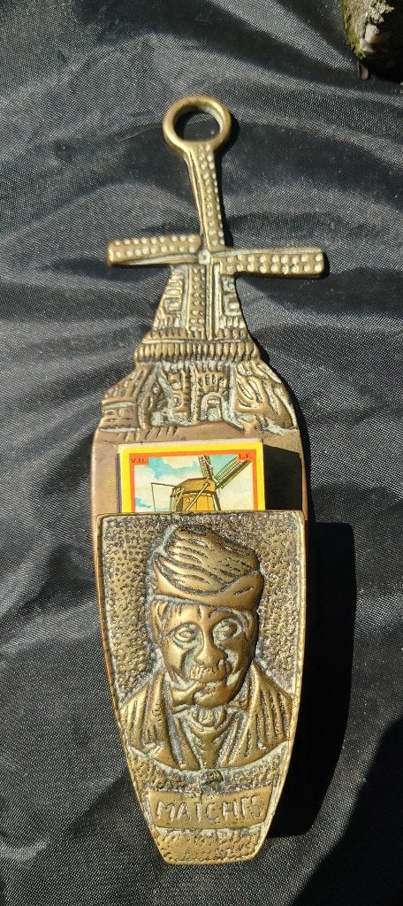 ~1920 Art Deco koloniaal bronzen luciferhouder met molen, Ophalen of Verzenden, Brons