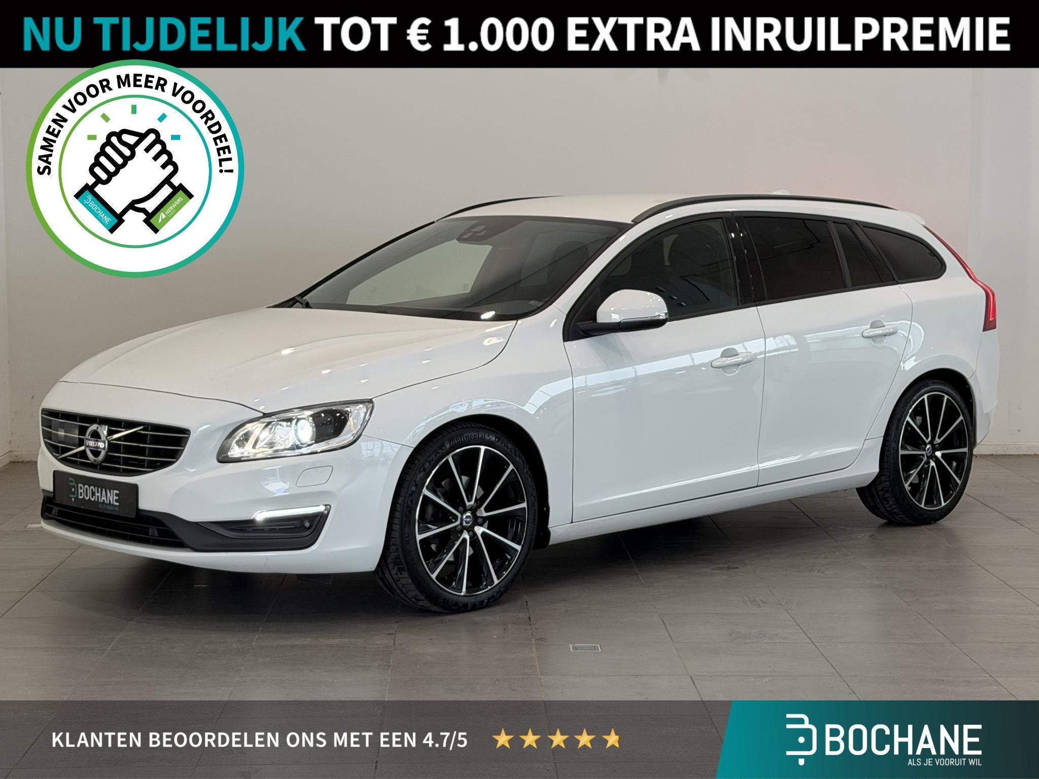 Volvo V60 1.5 T3 Summum | Trekhaak | Leder | Stoel- & Stuurv, Auto's, 4 cilinders, Met garantie (alle), Wit, Leder