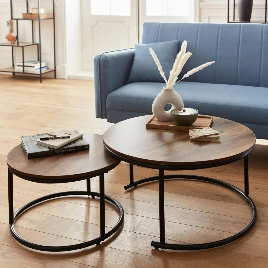 salontafel-set  loft hout/metaal van 99.95 voor .. .. .. .., Huis en Inrichting, Tafels | Salontafels, Overige houtsoorten, 100 tot 150 cm