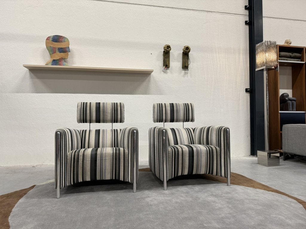 2 Leolux Goncharov Fauteuil wit zwart stof Design stoel, Huis en Inrichting, Leolux, Info@leolux.nl, 75 tot 100 cm, Ophalen of Verzenden