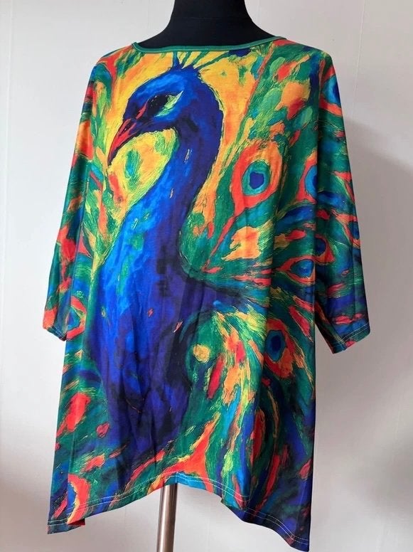 Nieuwe kleurrijke tuniek maat 50/52 pauwprint oversized, Ophalen of Verzenden, Nieuw, Meerkleurig, Blouse of Tuniek
