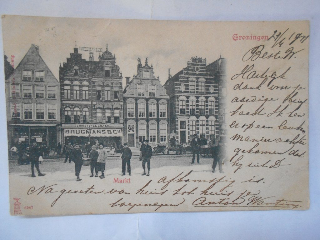 Groningen Markt 1911 unieke oude kaart van Groningen, Ophalen of Verzenden, Voor 1920, Gelopen, Groningen