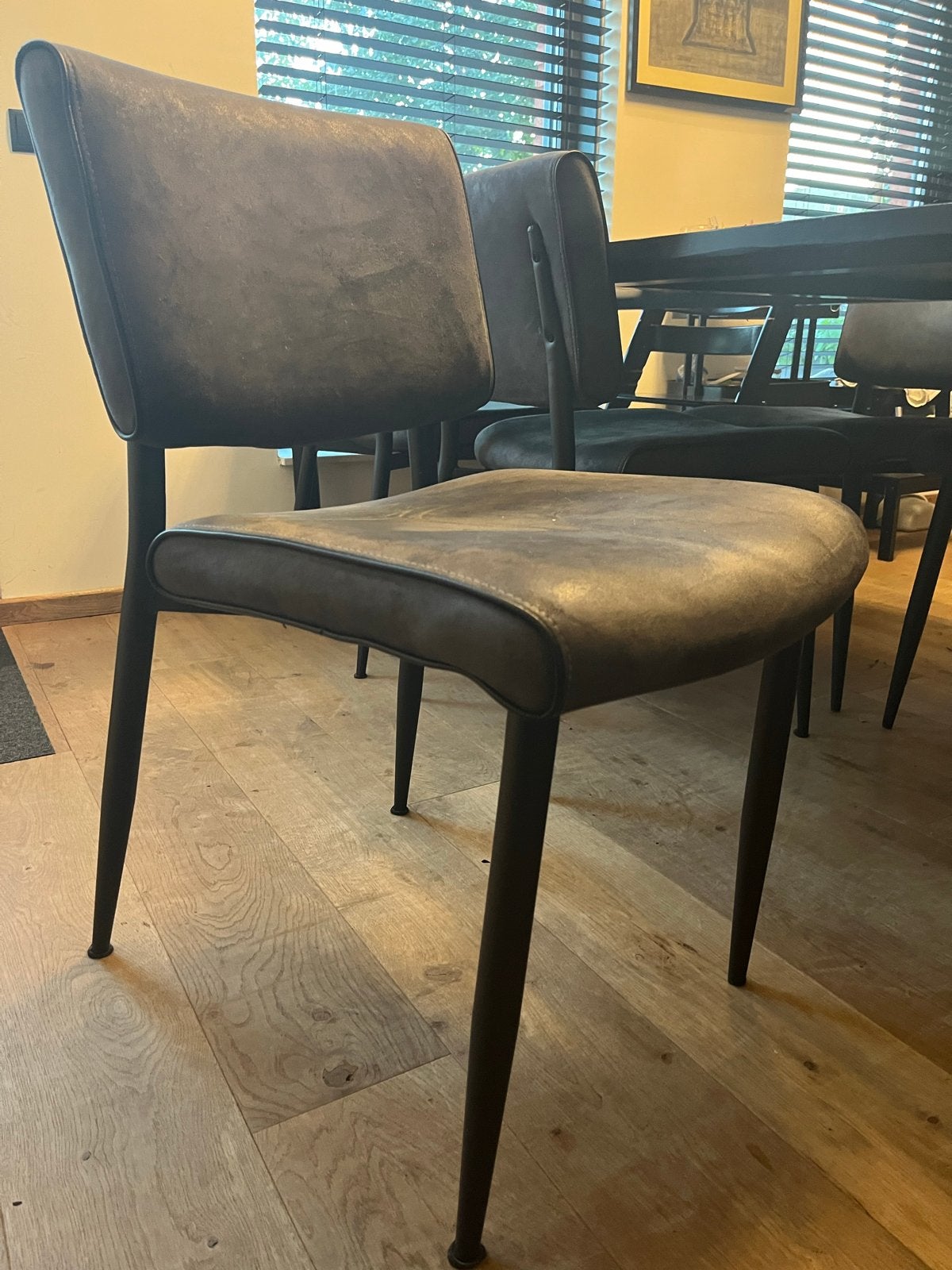 Set van 6 Eetkamerstoelen Kensi Microstof - MX Sofa, Huis en Inrichting, Ophalen, Gebruikt, Zwart, Metaal