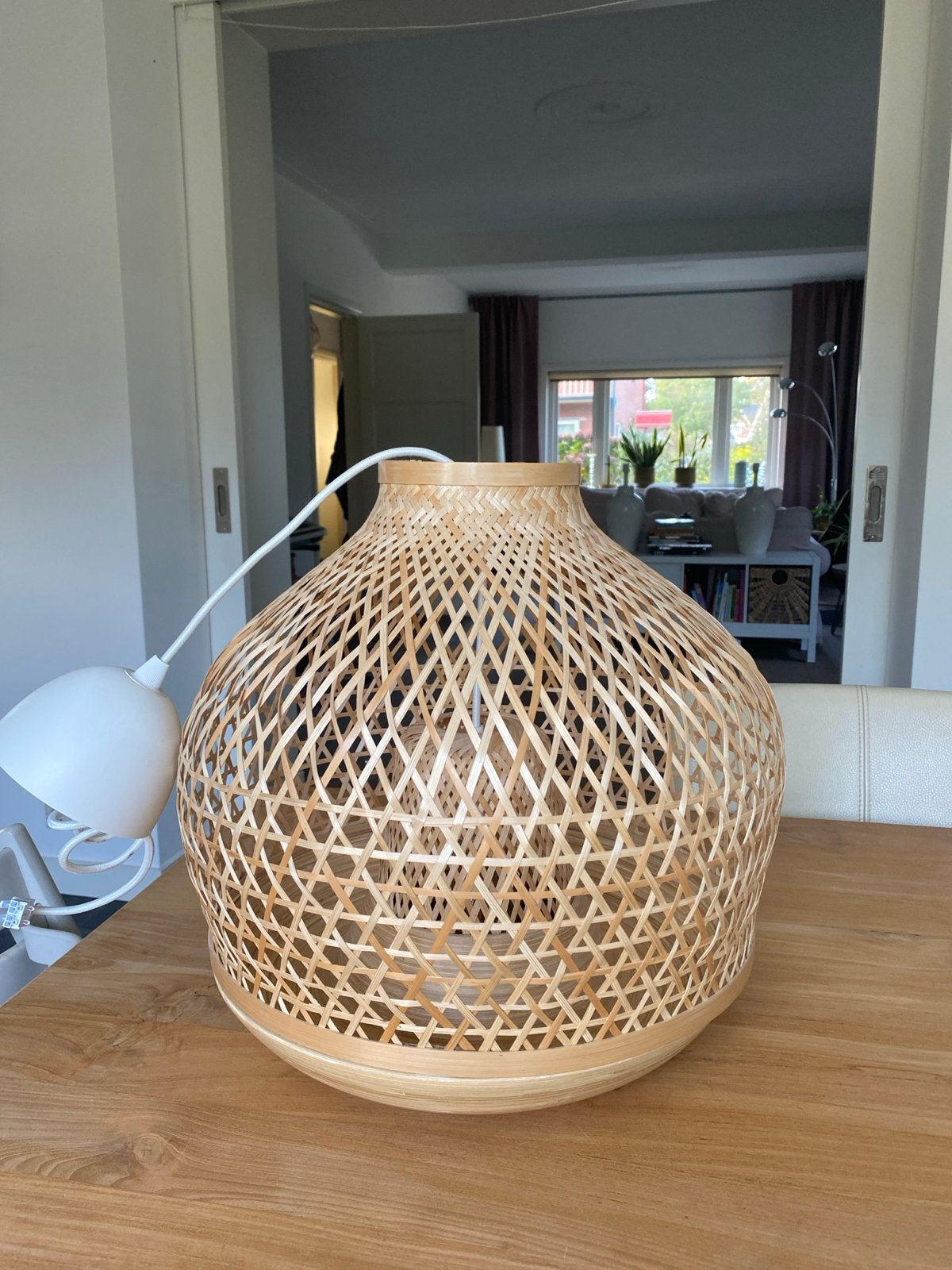 Bamboe hanglamp - IKEA MISTERHULT, Ophalen, Zo goed als nieuw, Natuurlijk materiaal, E27 (groot)