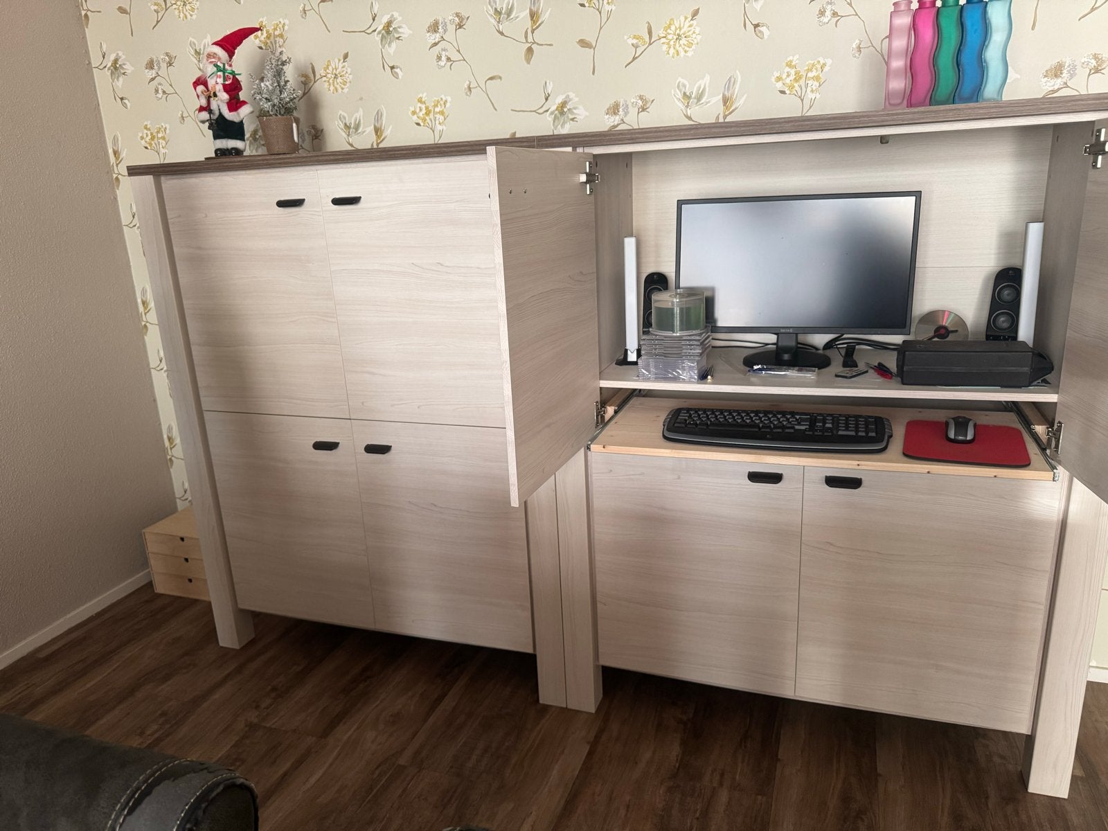 Compact thuiskantoor/bureaukast - Licht hout, Huis en Inrichting, Ophalen, Gebruikt, 120 tot 170 cm, 40 tot 80 cm
