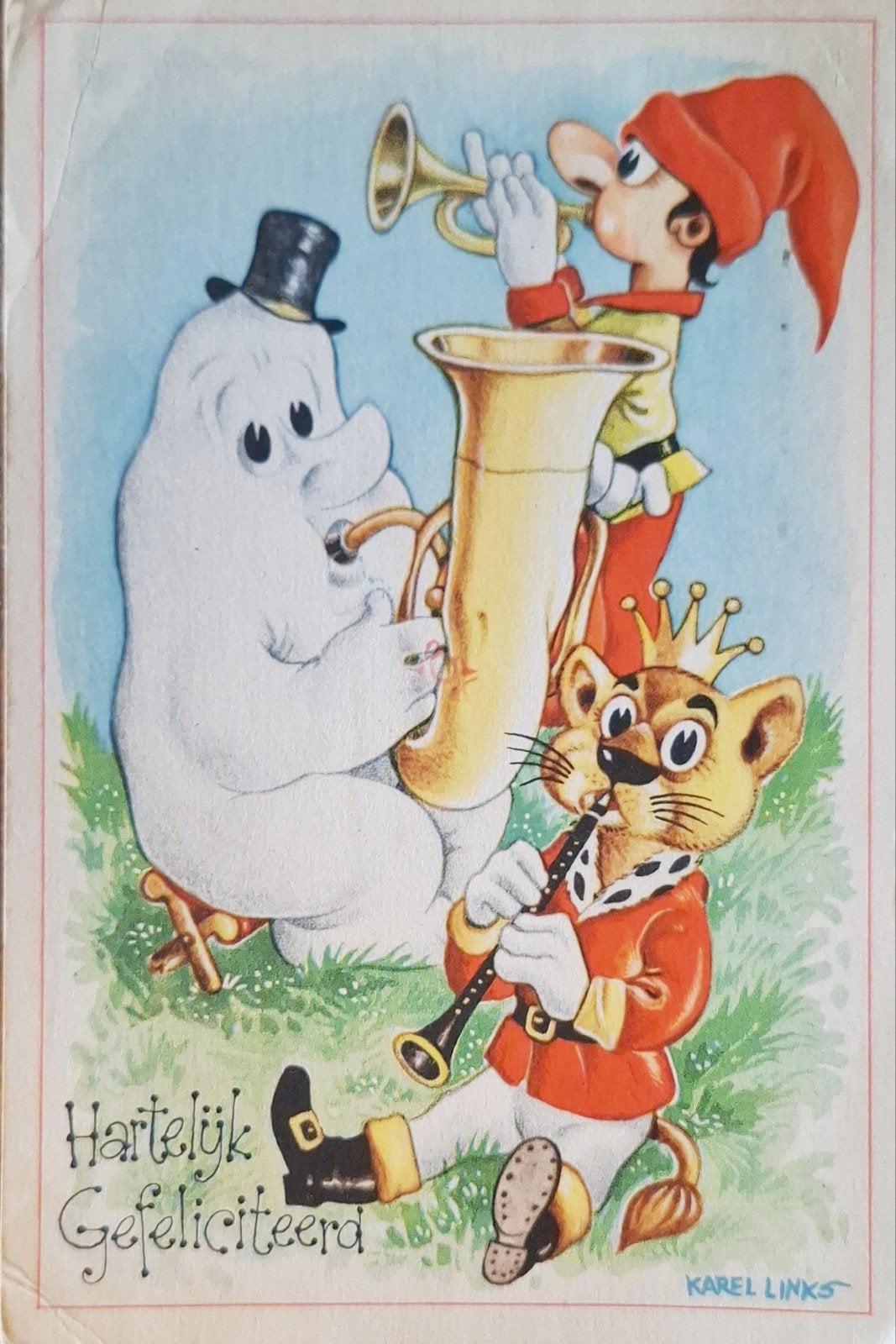 vintage wenskaart - Karel Links - 1959, Ophalen of Verzenden, 1940 tot 1960, Gelopen