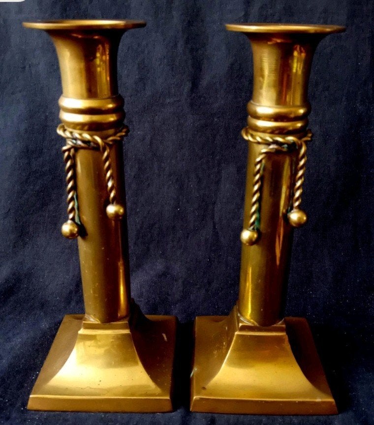 Vintage massief messing kandelaars (paar), Ophalen of Verzenden, Koper of Brons