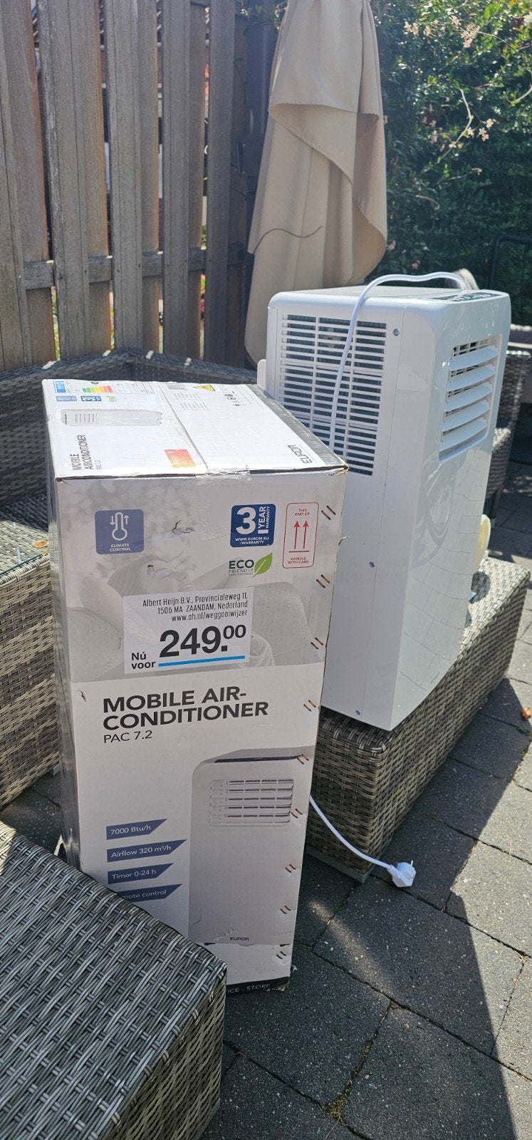 Eurom Mobiele Airco PAC 7.2 - Zo goed als nieuw, Ophalen, Minder dan 60 m³, Timer, 3 snelheden of meer