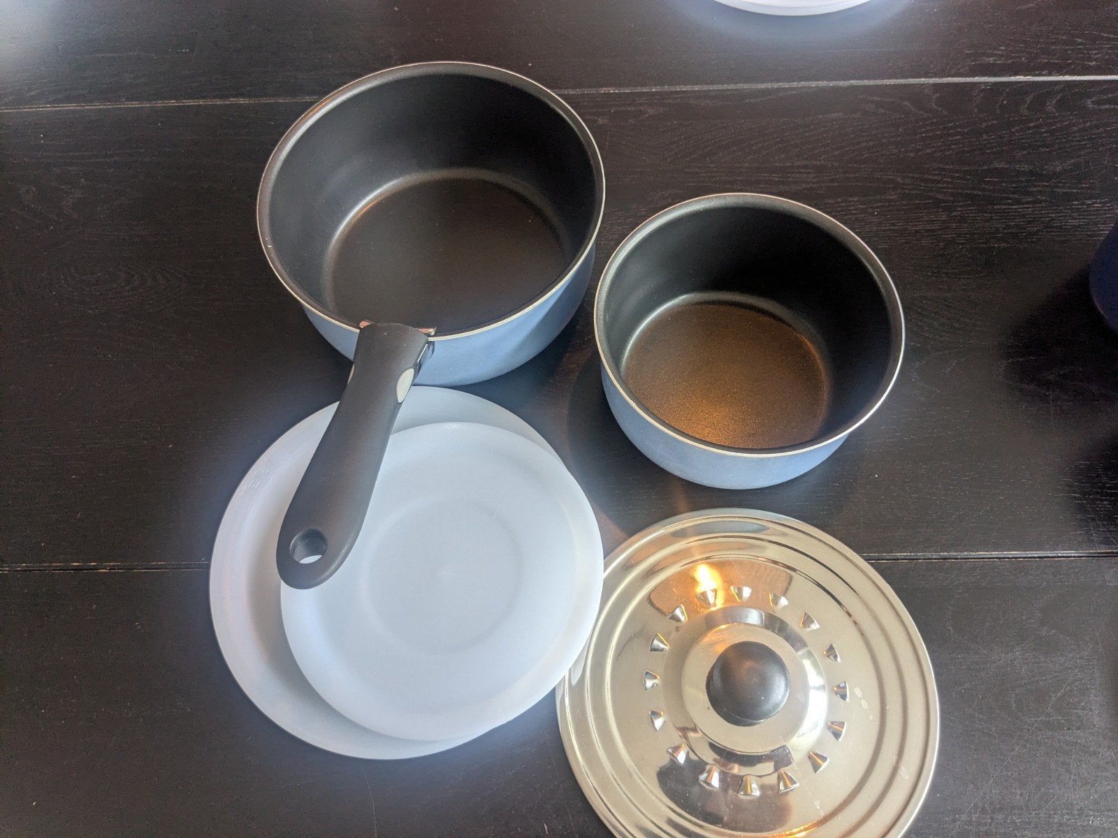 Tefal pannenset camping met afneembaar handvat en deksels, Aluminium, Pannenset, Ophalen of Verzenden, Afneembaar handvat