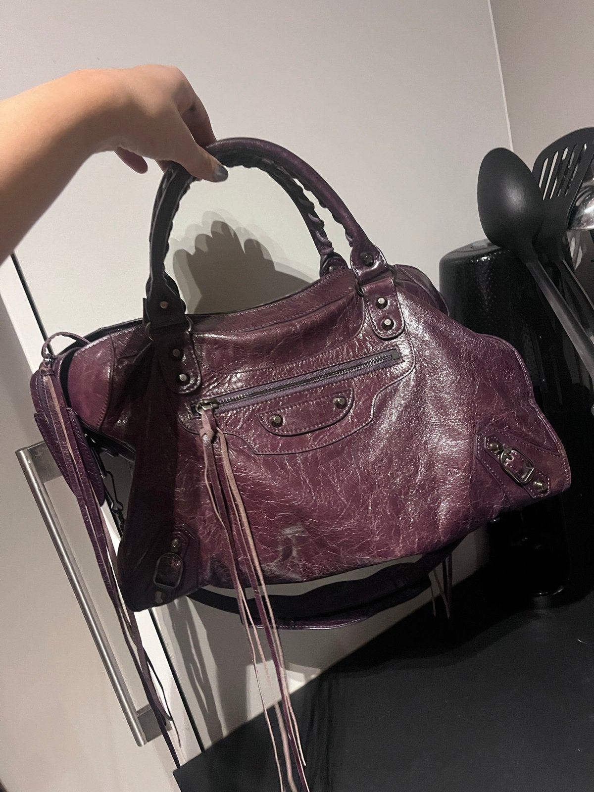 Balenciaga City Bag - Paars Leren Handtas, Ophalen of Verzenden, Gebruikt, Paars, Handtas